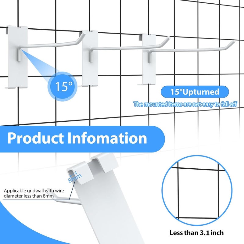 BeapTcely 50 Pieces Gridwall Hooks Gridwall Panel Hooks Metal Gridwall Hanging Hangers Gridwall Accessories Gridwall Pegs for Retail Shop Display Trade Garage Storage (White, 6 Inch) - Image 2